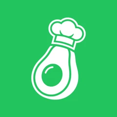 Receitei app icon — a white avocado wearing a chef's hat on a green background